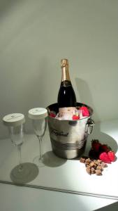 Prosecco, chocolate and Strawberries.